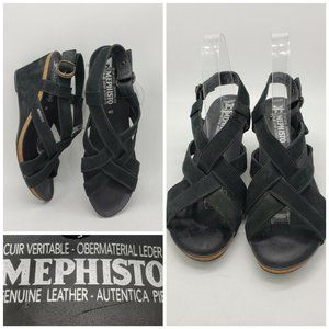 Mephisto Women's Black Leather Sandals  Patent Sli